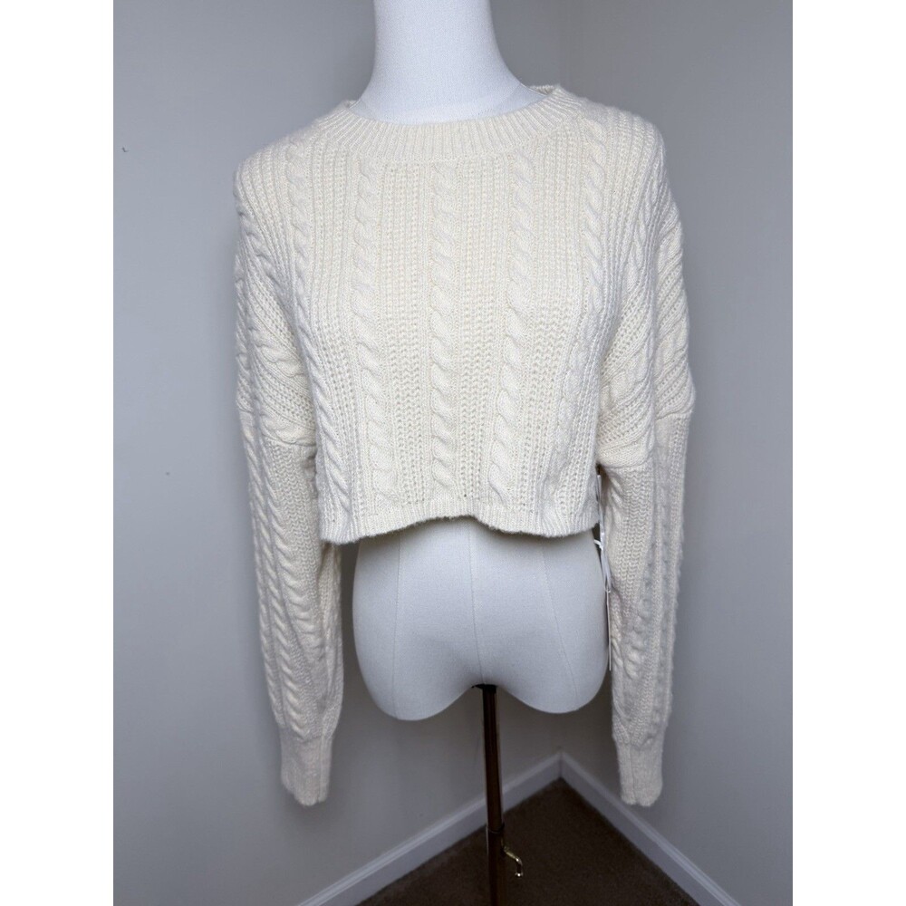 Bailey Rose Sweater Womens Small Ivory Cable Knit Cropped Crewneck NWT Coquette